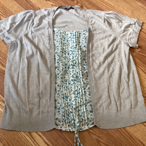 Tan Lightweight Sweater With Sheer Floral Chiffon Panel In Front  Size 26/28 - Picture 1 of 4